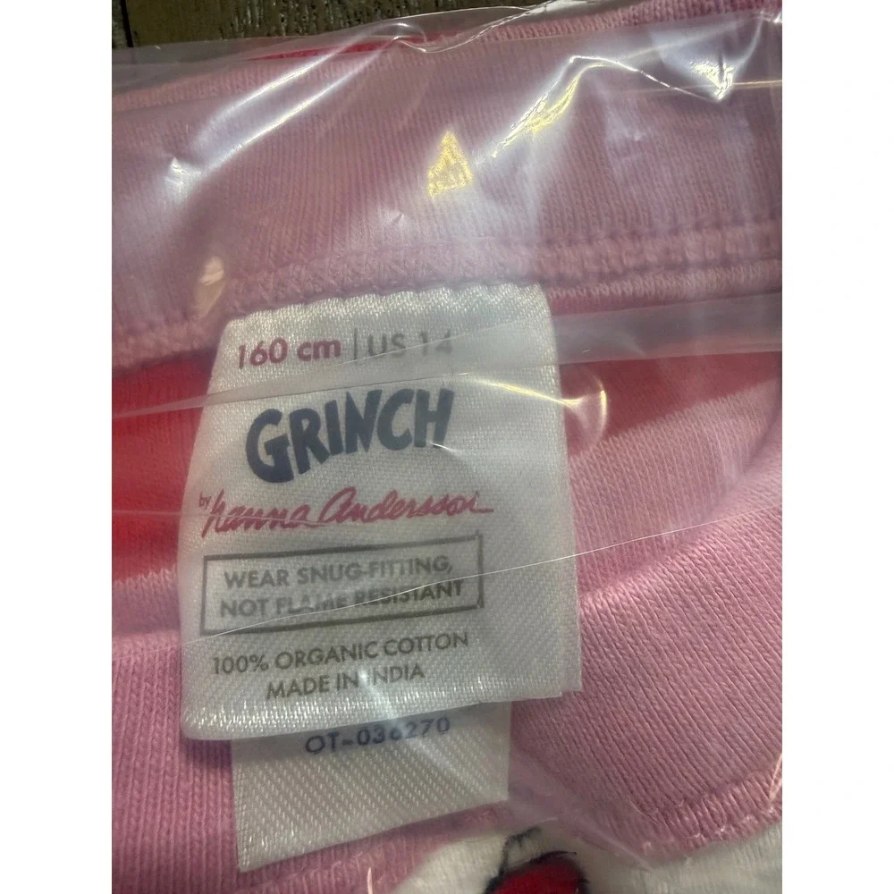 Hanna Andersson Grinch Pajama Top Kids Size 14 White Pink Cindy Lou Who Striped